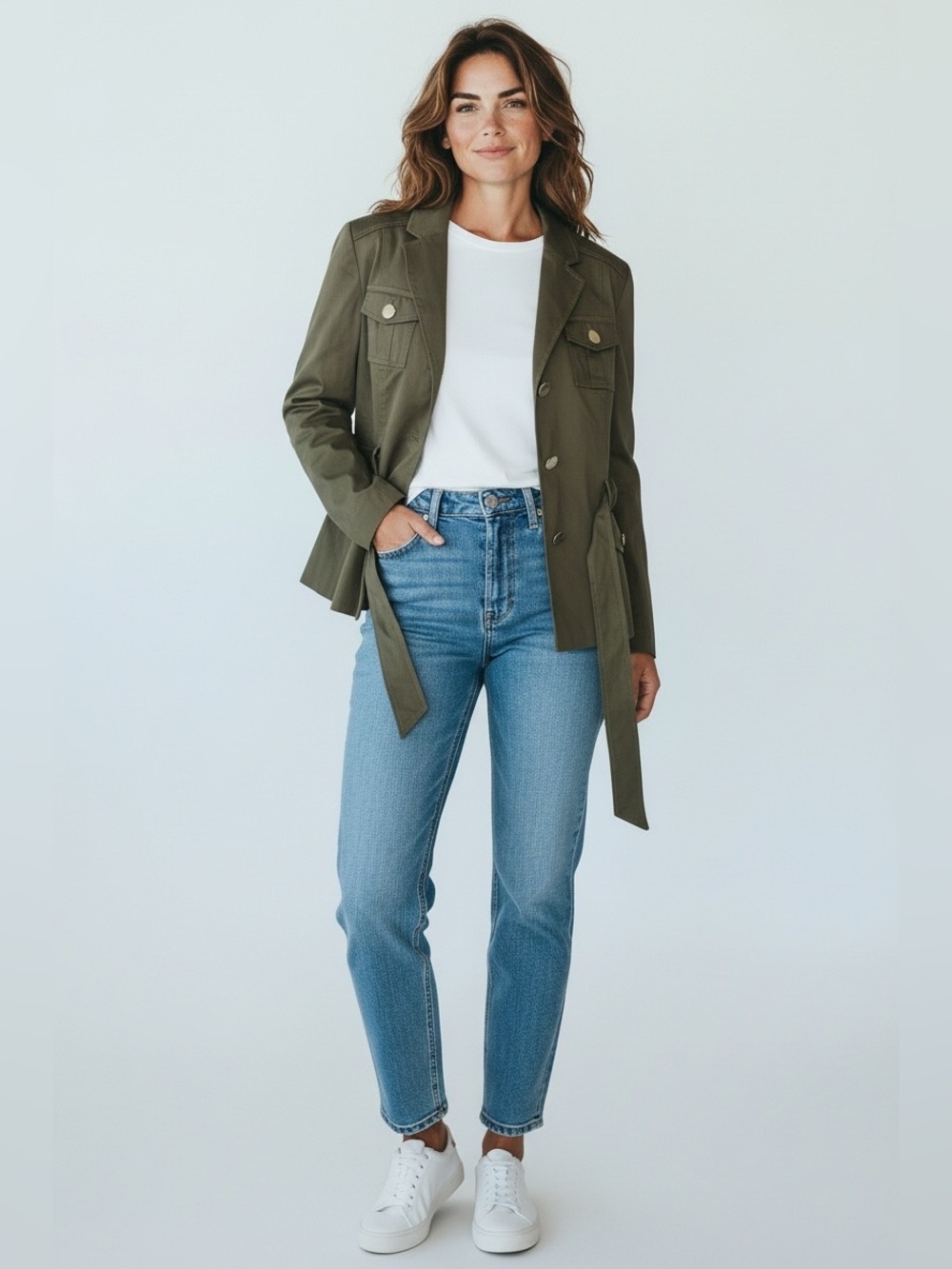 Anne Klein Olive Utility Belted Jacket